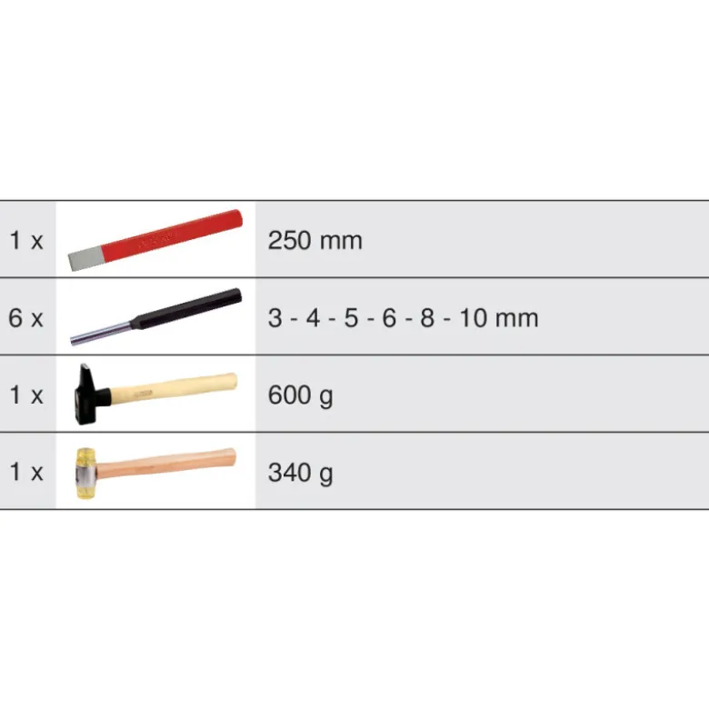 Module d'outils de frappe manche bois, 9 pièces KS TOOLS 713.1101