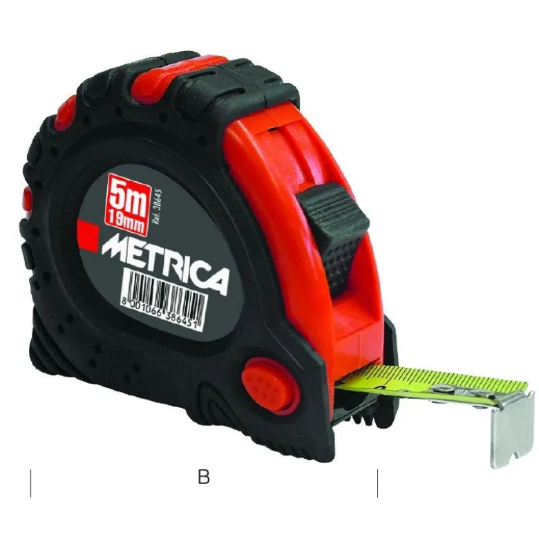 Mètre ruban avec 3 boutons stop 5m - METRICA