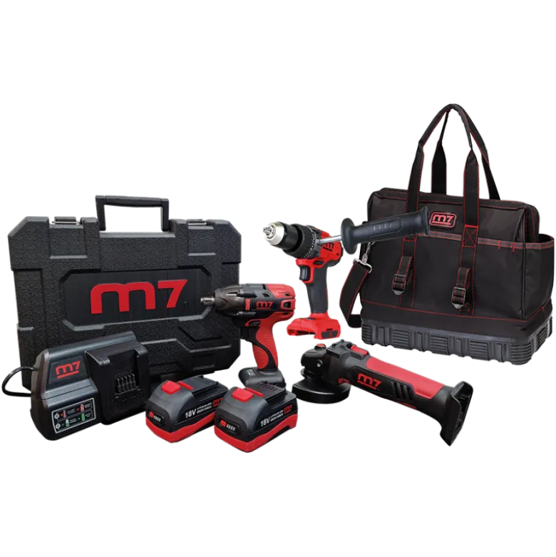 Pack Électroportatif Clé à Chocs 1/2", Perceuse Visseuse et Meuleuse d’angle M7 - M7PACKV7