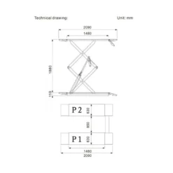 Pont Double Ciseaux 2 Vérin 400V 3.6T Extra Plat à Poser/Encastrer Clas - PE 6236T