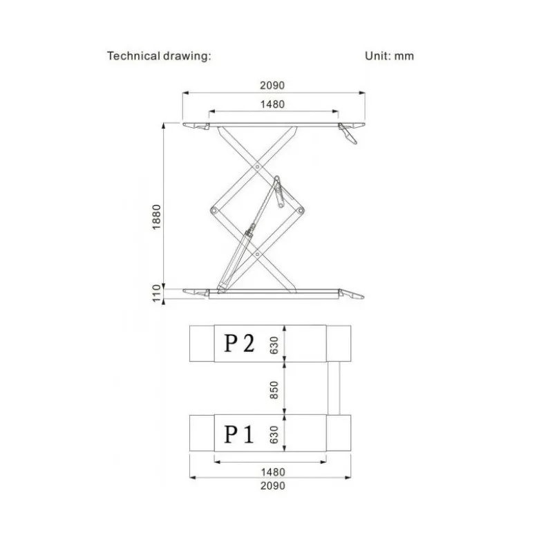 Pont Double Ciseaux 2 Vérin 400V 3.6T Extra Plat à Poser/Encastrer Clas - PE 6236T