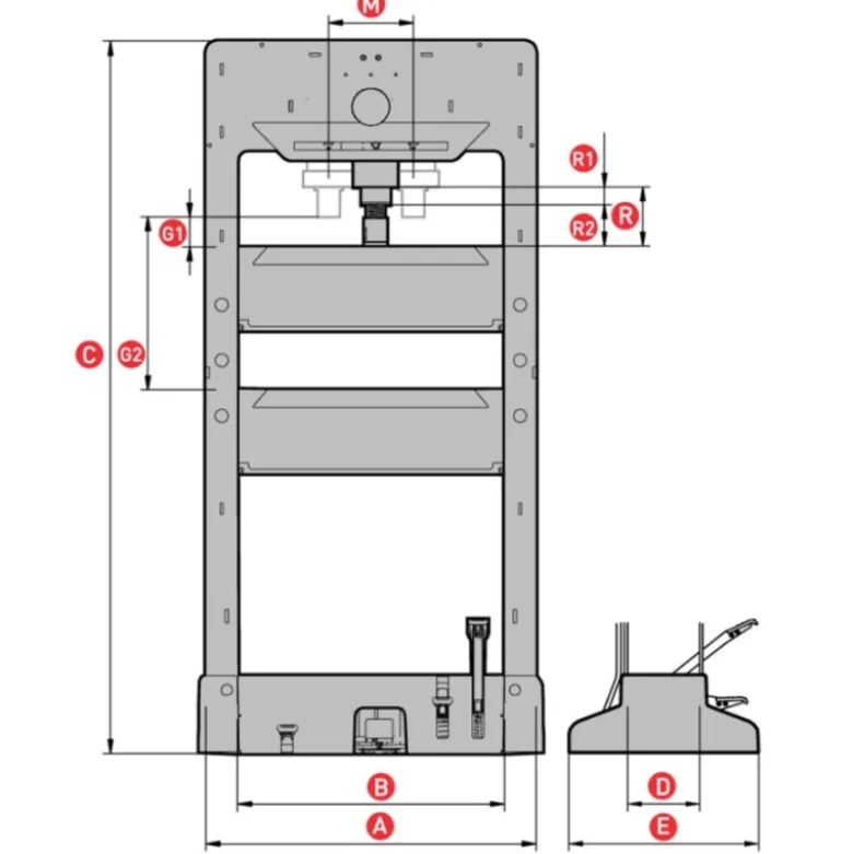 Presse D'Atelier Oléopneumatique À Commande À Pieds 50T Mega - Prp50