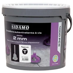 Seau de 1000 Croisillons Auto-Nivelants en T à Vis Joint 2mm SIDAMO - 11255921