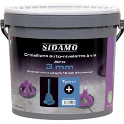 Seau de 1000 Croisillons Auto-Nivelants en + à Vis - Joint 3mm SIDAMO - 11255926