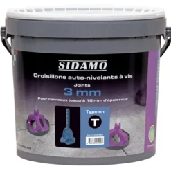 Seau de 1000 Croisillons Auto-Nivelants en T à Vis Joint 3mm SIDAMO -11255920