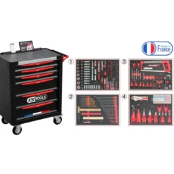 Servante d'atelier 6 tiroirs fabriquée en France, 265 outils KS TOOLS - 824.6536F