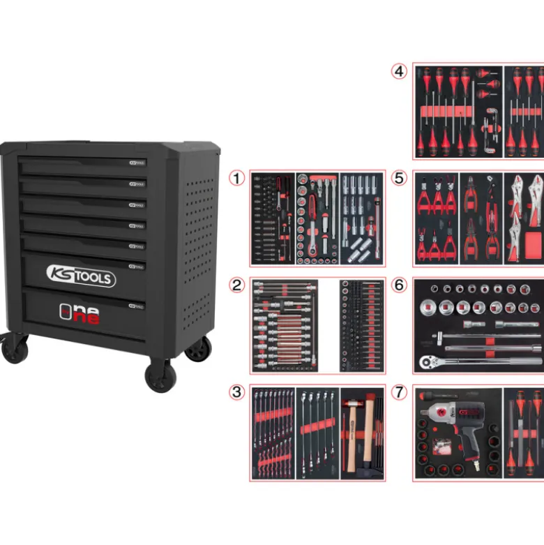 Servante One by One 7 tiroirs équipée de 337 outils KS TOOLS - 823.7337F