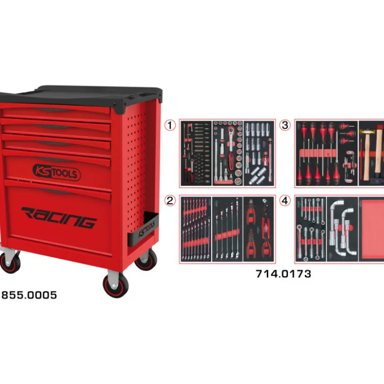 Servante 5 Tiroirs RACING EDITION + Composition 173 outils KS TOOLS 855.5173