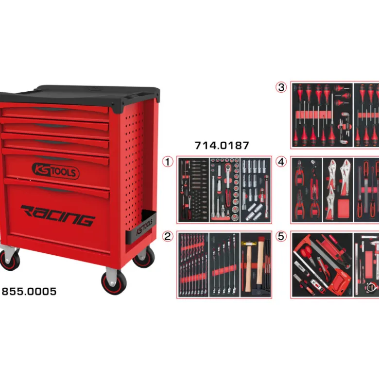 Servante 5 Tiroirs RACING EDITION + Composition 187 outils KS TOOLS 855.5186