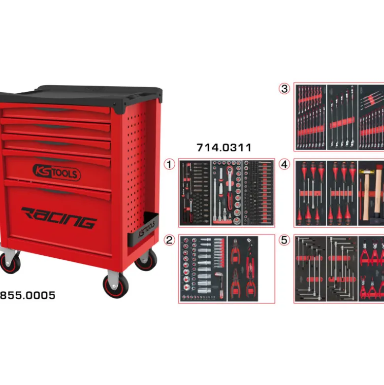 Servante 5 Tiroirs RACING EDITION + Composition 311 outils KS TOOLS 855.5311