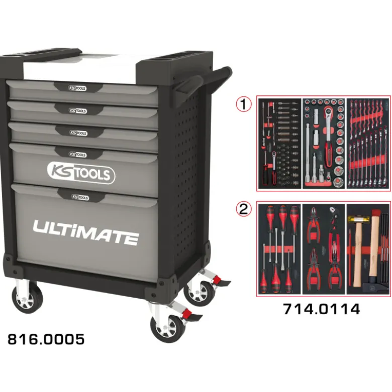 Servante 5 Tiroirs ULTIMATE + Composition 114 outils KS TOOLS