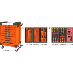 Servante Ultimate 7 tiroirs orange équipée de 45 outils isolés KS Tools - 819.7045