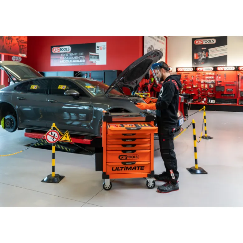 Servante Ultimate 7 tiroirs orange équipée de 45 outils isolés KS Tools - 819.7045