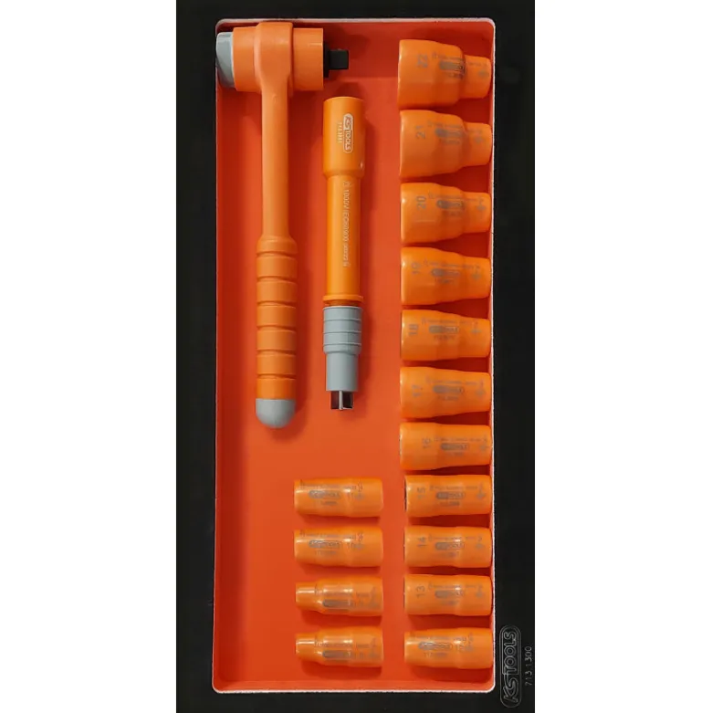 Servante Ultimate 7 tiroirs orange équipée de 45 outils isolés KS Tools - 819.7045