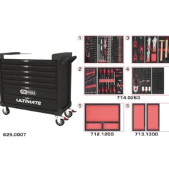 Servante ULTIMATE XL noire, 7 tiroirs équipée de 263 outils Ks Tools 825.7263