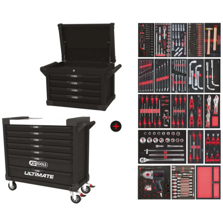 Servante XL 7 tiroirs équipée de 354 outils et coffre à outils 4 tiroirs offert KS TOOLS 825.7331-A1