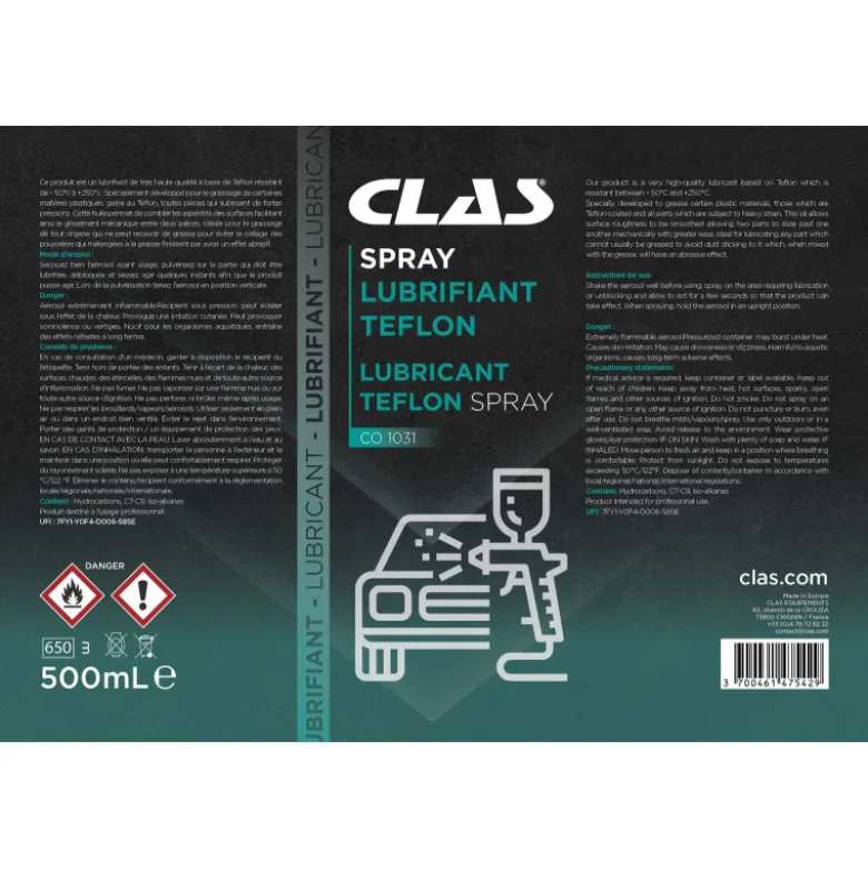 Spray lubrifiant teflon 500ml CLAS CO 1031