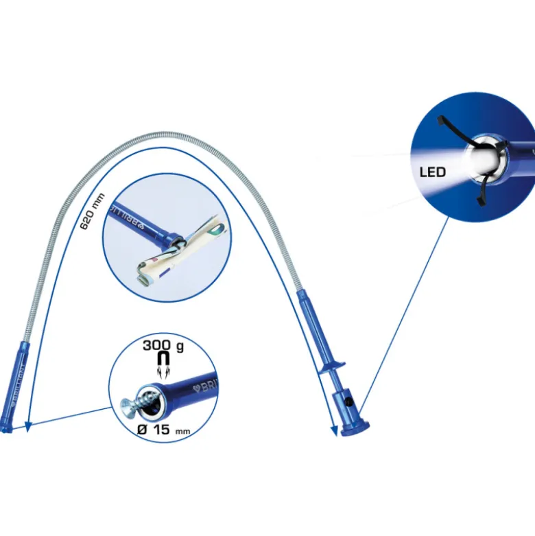 Tige semi-rigide à griffes et LED L620mm BRILLIANT TOOLS - BT115907