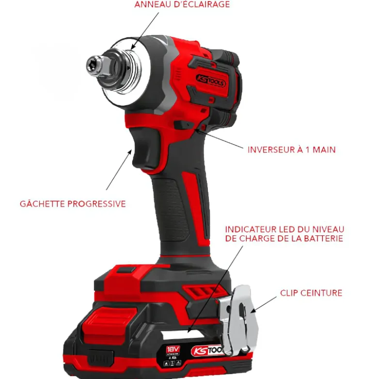 Visseuse à Chocs Brushless 1/2'' 230 NM en Coffret, 2 Batteries 18V 4Ah KS TOOLS - 515.4745F